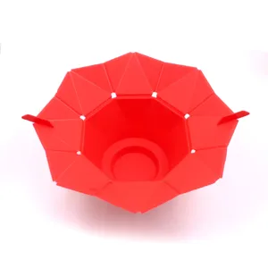 Bol de palomitas de silicona plegable rojo para microondas, utensilio de cocina octogonal.