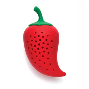 Red chili pepper silicone tea infuser and spice strainer for kitchen soup cooking gadget.