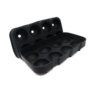 Schwarze 8-Mulden Silikon Kugel Eiswürfelform Schale für perfekte runde Eiskugeln zu Hause.