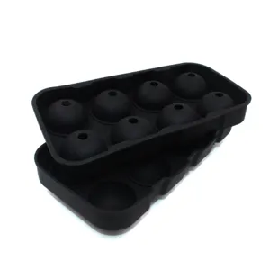 Silikon 8-Kavitäten runde Eiskugel Form Schale für Whisky, flexible schwarze Eismaschine.