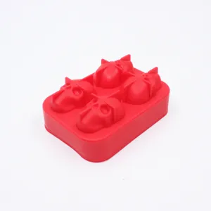 High-quality red 4-cavity silicone skull ice cube mold tray perfect for Halloween parties