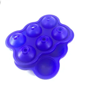 Molde de cubitos de hielo esfericos de silicona de 6 cavidades, utensilio de cocina azul.
