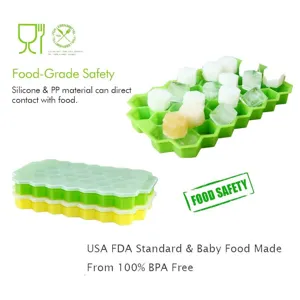Vassoio per ghiaccio in silicone a nido d'ape con coperchio, 37 griglie, uso alimentare.