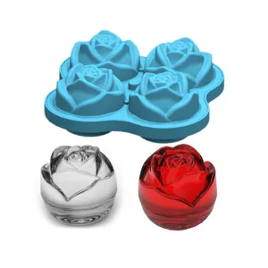 4 Cavity 6 Cavity Rose Ice Cube Tray Silicone Ice Mold Whiskey Cocktail Maker Flexible Ice Sphere Tray Kitchen Tool