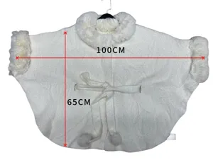 White faux mink fur poncho detail with 100cm width and 65cm length markings