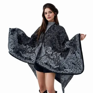 Mode Femmes Imitation Cachemire Châle Rétro Floral Paisley Jacquard Cape Glands Poncho Chaud Écharpe Enveloppante Hiver