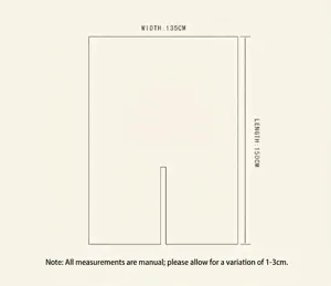 Detailed measurement diagram for bohemian knitted shawl poncho, 135cm x 150cm size.