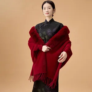 Chal de Piel Sintética para Mujer Capa de Novia Con Borla Cuello de Piel Abrigo Cálido Grueso para Vestido de Noche Fiesta Boda Qipao