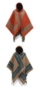 Ponchos en tricot à capuche automne-hiver avec motif cœur et détails de franges pour femmes