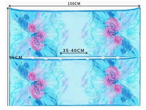 Detailed view of women's floral chiffon sunscreen shawl with 150x96cm dimensions and pearl buttons.