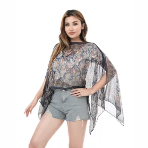 Elegant bohemian paisley print chiffon beach cover-up shawl for summer sun protection