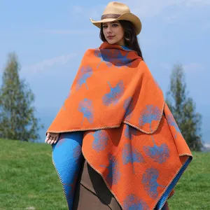 Ginkgoblatt Jacquard Strickschal Geteilter Umhang Poncho Wickel Polyester Warm Herbst Winter Mode Pashmina Für Damen