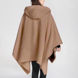 Cozy fleece hooded cape, soft warm wearable blanket shawl for cold office winter days.