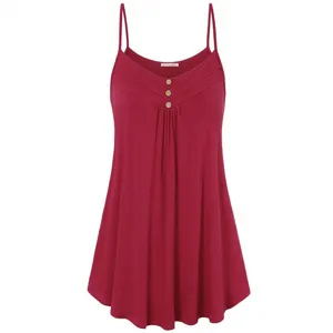 Women summer loose v-neck camisole sleeveless pleated tank top casual plus size apparel