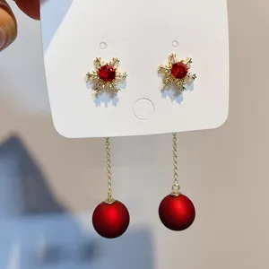Orecchini a Bottone Natalizi in Lega con Strass per Donna Orecchini Pendenti con Fiocco di Neve Fiocco e Campanello Oro Rosso Gioielli di Moda per le Feste