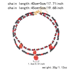 Dimensiones del collar de cuentas de calavera roja de Halloween y tamaño del colgante