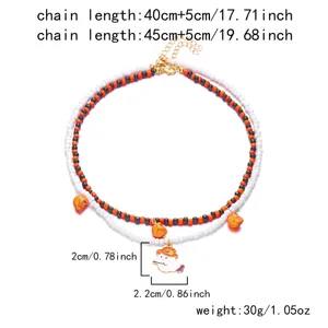 Conjunto de collares de cuentas de Halloween con colgantes de calavera y fantasma, medidas