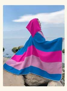 Vibrant ethnic style hooded shawl featuring colorful stripes for outdoor travel wear