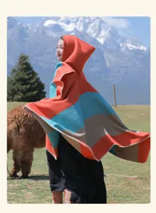 Colorful striped hooded shawl cloak for women, outdoor ethnic style ethnic travel wear