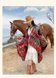 Poncho bohème de style ethnique avec motifs géométriques pour photos de voyage en plein air