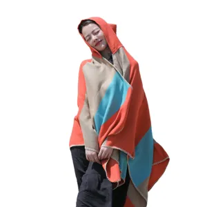 Bohemian ethnic style striped hooded shawl poncho for women travel and outdoor wear