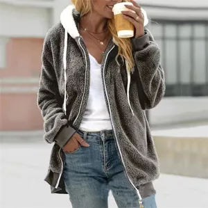 Femme sweat à capuche polaire duveteux fermeture éclair hiver chaud veste sherpa vêtements.