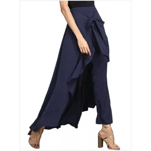 Women high waist wide leg pants wrap chiffon trousers elegant bow tie casual long bottoms