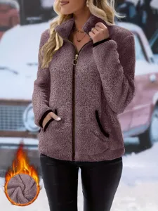 Women's autumn winter casual double-sided fleece zip up cardigan fuzzy hoodie jacket