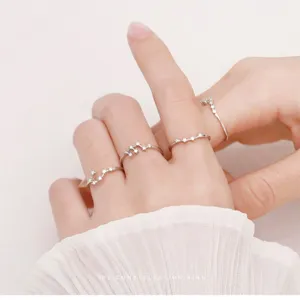 Adjustable silver plated constellation ring with sparkling zircon stones for women
