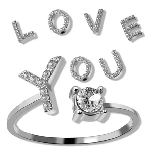 Elegant silver open ring with a diamond-encrusted letter Y and a brilliant solitaire stone.