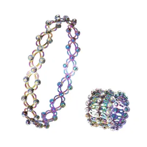 Anello bracciale telescopico arcobaleno 2-in-1 creativo con cristalli scintillanti