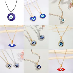 Turkish Blue Evil Eye Pendant Necklace For Women Men Gold Silver Plated Alloy Rhinestone Enamel Protection Amulet Jewelry Gift