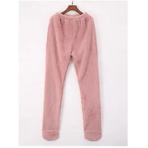 Pantalón de pijama de felpa grueso para adultos con pies, ropa de dormir cálida de invierno.