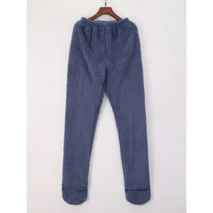 Pantalón de pijama de felpa grueso con pies para adultos ropa de dormir cálida y cómoda
