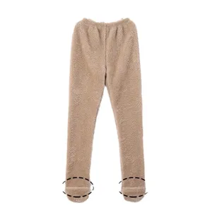 Pantalón de pijama afelpado con pies, cómoda prenda de dormir de felpa cálida para adultos.