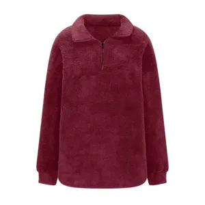 Pull pelucheux femme molletonné quart zip col cheminée haut chaud hiver manches longues