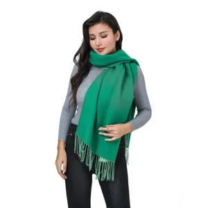 Eleganter doppelseitiger grüner Fransenschal für Damen, warmer Winter-Halswickel