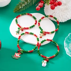Braccialetto Perline Natale Lega Cristallo Artificiale Babbo Natale Albero Renna Pupazzo di Neve Bracciale Gioielli Donna