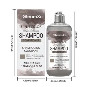 GleamXi 3-in-1 Haarfarben abscheidendes Shampoo und Conditioner 100 ml milchtee asche.
