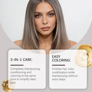 Detailansicht des 3-in-1 Haarfärbeshampoos für glattes, fluffiges und pflegendes Haar.