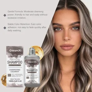 GleamXi 3-in-1 Haarfärbe-Shampoo Detailansicht zeigt Milchkaffee Asche Farbton und Textur.