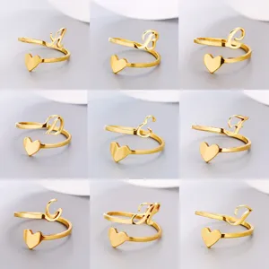 Minimalist Stainless Steel Open Ring For Women Heart Shaped Alphabet Initials Name Adjustable Statement Finger Band Rings Jewelry Gift