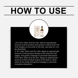 Detailed instruction graphic showing argan oil application steps for hair, skin and nails care.