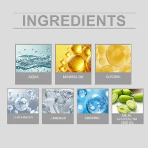 Detailansicht der Produktinhaltsstoffe mit Wasser, Mineralöl, Glycerin und Pflanzenölen.