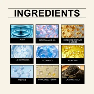 Detail view of Gleamxi hair mask key ingredients chart showcasing nourishing formula components.