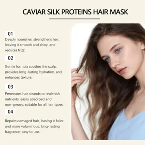 Caviar silk proteins hair mask deeply nourishes and repairs damaged hair for smooth shine.