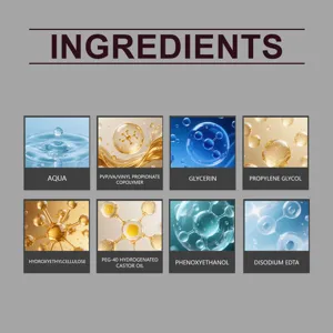 Detailed ingredient list showing chemical formula and active components for wig styling hair spray.