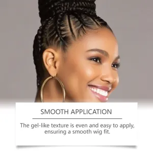 Detailed close-up shot of braided hair style and gel application texture for wig styling.