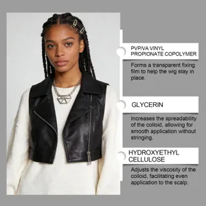Detailed view showing key wig styling gel ingredients like PVP/VA copolymer and glycerin.