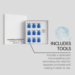 Microneedle hair regrowth infusion kit with 9 bottles and a dedicated tool for scalp care.